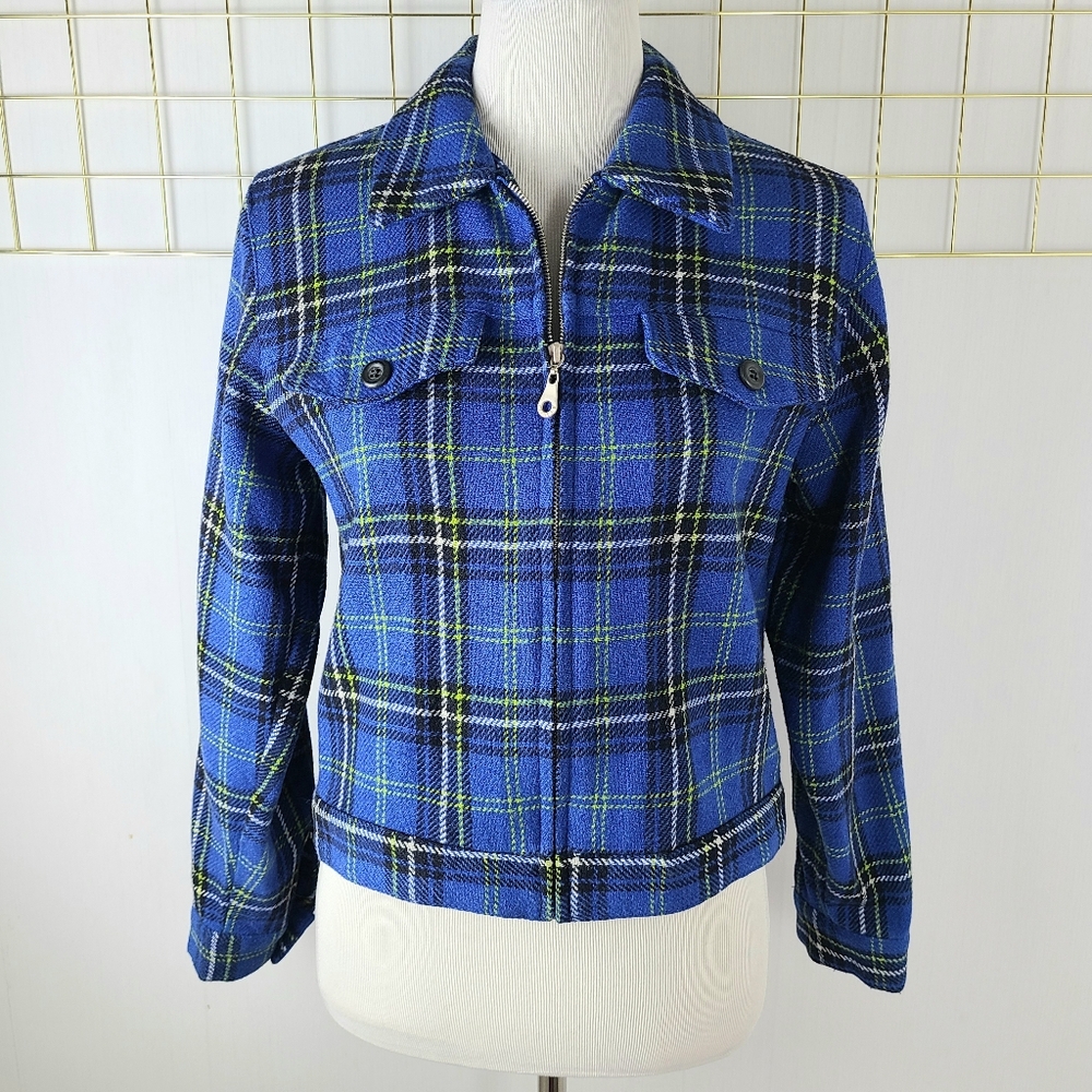 Express Compagnie Internationale Marque Despose Plaid Wool Blend Boxy Jacket